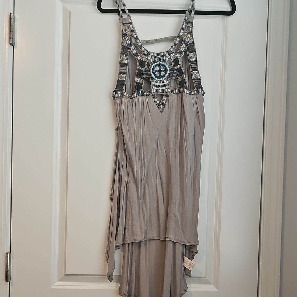 Free People Gray Beaded High Low Dress